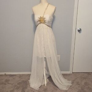 Dave & Johnny White and Gold Formal Gown